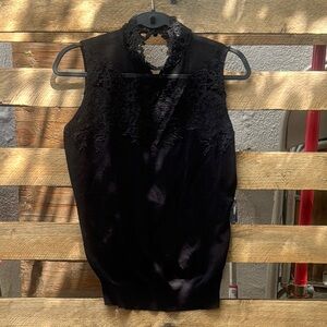 Adiva Black Sleeveless High Low Embellished Blouse